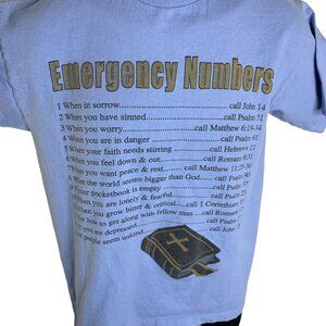 Religious Mens Shirt Emergency Numbers Crewneck M Short Sleeve